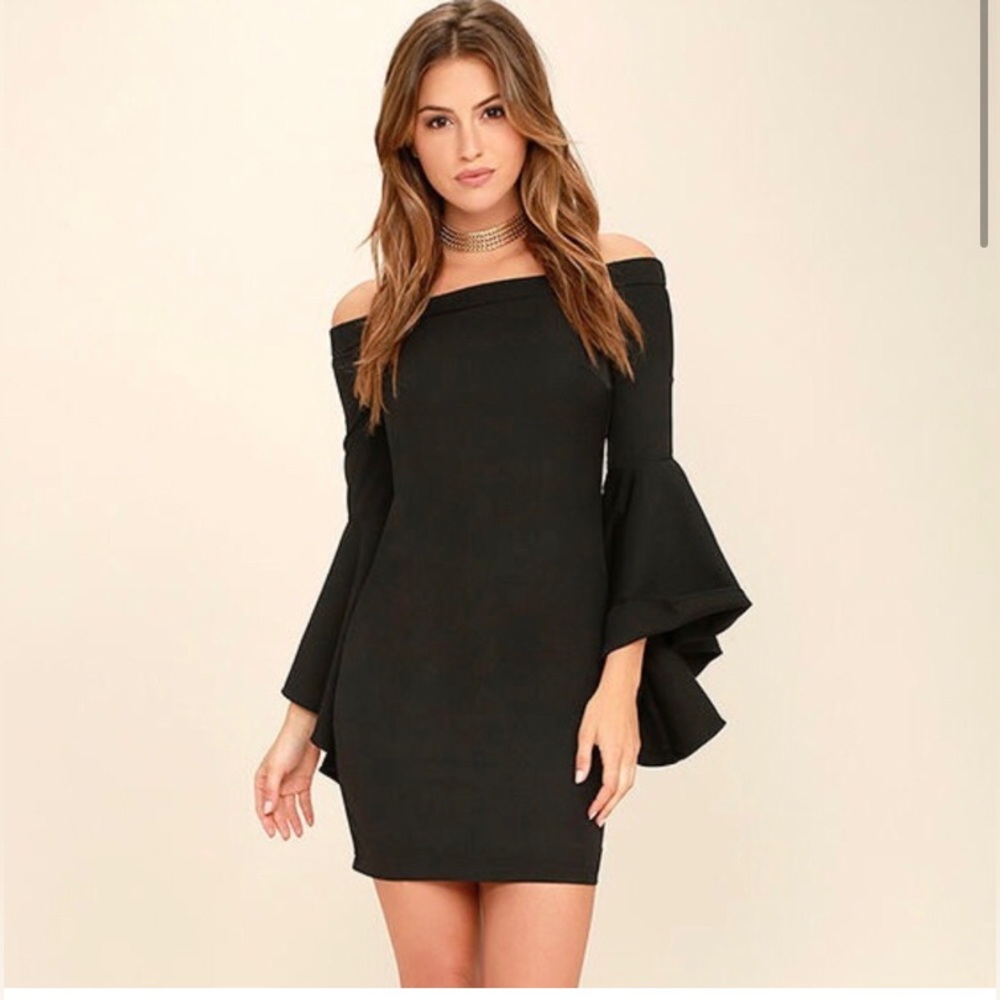 Lulu’s Black Off the Shoulder Bell Sleeve Dress